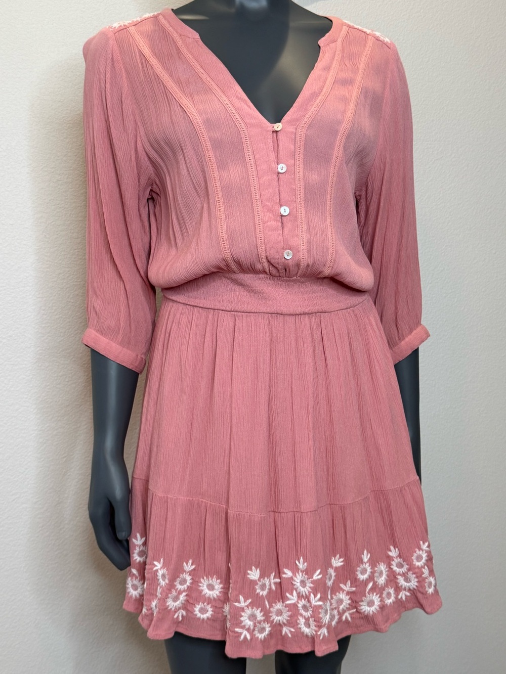 L.O.V by Westside Dress Embroidered 3/4 Sleeves Mini Women’s Size M cottagecore